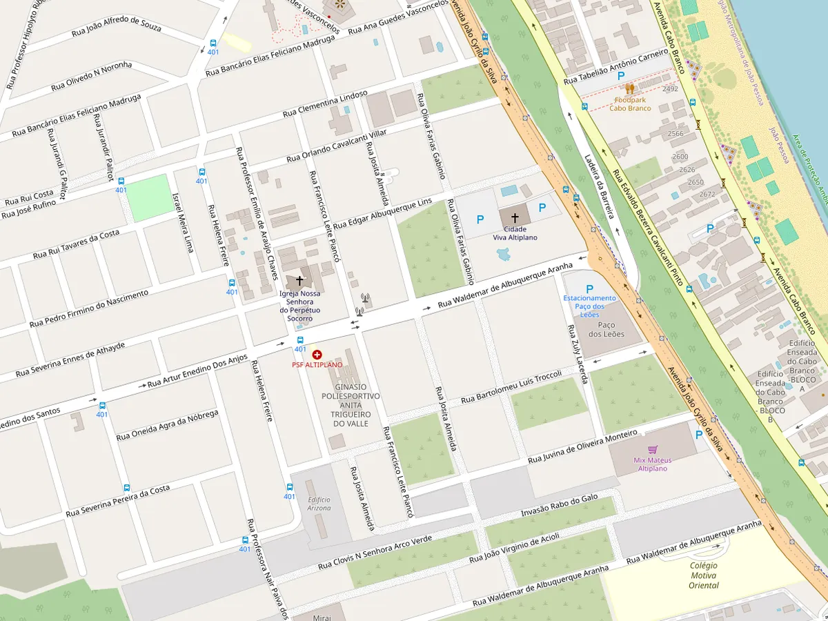 Mapa do Altiplano Cabo Branco, em João Pessoa, com o terreno do Elevare no centro e a orla a leste