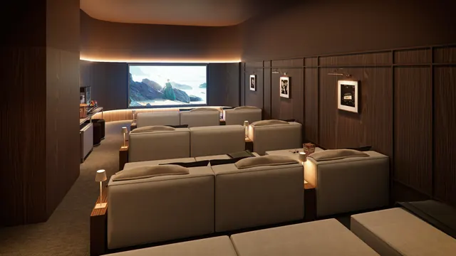 Sala de cinema do Elevare, com poltronas reclináveis e iluminação rebaixada